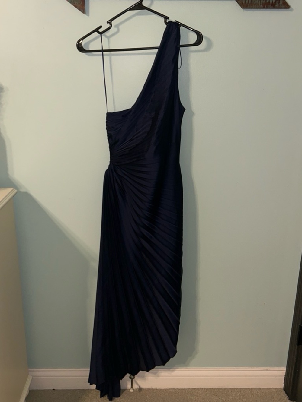 Nordstrom One-Shoulder Pleated Midnight Blue Evening Gown